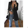 Elegante giacca blazer nera da donna slim fit con risvolto per ufficio e tempo libero - Nero