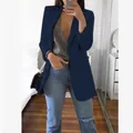 Elegante giacca blazer da donna blu scuro con rever e vestibilità slim per ufficio - Blu navy