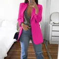 Elegante blazer fucsia slim fit da donna con collo a rever, ideale per look da ufficio - Rosso rosa