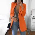 Elegante blazer arancione vestibilità slim con revers a lancia e tasche laterali da donna - Arancione