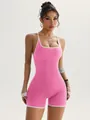 Pink backless yoga jumpsuit with cross straps for fitness and dance - Pink
