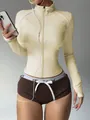 Slim fit light yellow women's athletic zip-up jacket for yoga and fitness training - S / Tops / Apricot