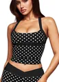 Modisches Polka-Dot-Halter-Sporttop und Leggings Yoga-Fitness-Set für Damen - M / Oberteile / Schwarzer Schwan