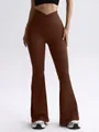 Seamless high waisted flare yoga pants with cross waist design in elegant coffee brown - S / Bottoms / Coffee