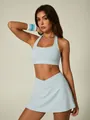 Light blue halter square neck sports bra and cross waist tennis skirt two-piece set - M / Top And Bottom / Sky Blue