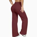 Women's high-waist wide-leg yoga pants in dark burgundy, flattering fitness wear - S / Bottom (Polyester Style) / Burgundy