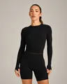 Damen Sportset mit schwarzem Langarmshirt und Radlerhose für Yoga - S / Oberteil Und Unterteil / Schwarz