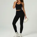 Professional black halter-neck backless yoga set including sports bra and leggings - M / Top And Bottom / Black