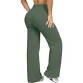 High-waisted flared yoga pants in dark green, slimming wide-leg sports trousers for women - S / Bottom (Polyester Style) / Dark Green