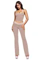 Zweiteiliges rosa-schwarzes Polka-Dot-Yoga-Set mit Halter-Top und weit geschnittener Schlaghose - S / Ballettrosa [Weste + Hose]