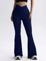 Dunkelblaue Ripp-Yogahose mit hoher Taille, V-Bund und ausgestelltem Bein für Damen - Marineblau