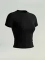 Eng anliegendes schwarzes Damen-Sport-T-Shirt, schnelltrocknend für Yoga und Fitness - S / Oberteile / Schwarz