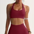 Set sportivo bordeaux con reggiseno a lupetto e leggings da yoga a vita alta trendy - rosso Angola