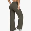 Hoch taillierte Weithals-Yogahose in Olivgrün für Damen, schlankmachende Fitnesshose - S / Unterteil (Polyester-Stil) / Braun