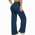 Pantalon de yoga décontracté à taille haute et jambes larges en bleu marine foncé pour femme - S / Bas (Style Polyester) / Bleu Marine