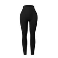 Detailed view of high-waisted black ribbed yoga leggings with peach-butt lifting effect - Black