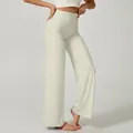 Pantalon de yoga pour femme à taille haute et jambe large en beige pour le fitness - S / Bas (Style Nylon) / Blanc Cassé