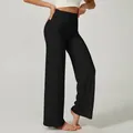 Pantalon de yoga noir à taille haute et jambes larges pour femmes fitness sport entraînement - S / Bas (Style Nylon) / Noir