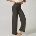 Pantalon de yoga taille haute à jambes larges en gris anthracite pour le sport - S / Bas (Style Nylon) / À Carreaux Café Maillard