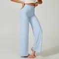 Pantalon de yoga bleu clair à taille haute et jambe large pour femme, slim fit - S / Bas / Bleu Moulin
