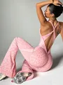 Pink leopard print seamless cross-back yoga jumpsuit for fitness and yoga sessions - S / Set / Pink