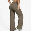 Pantalon de yoga olive à taille haute et jambes larges pour le fitness et les loisirs - S / Bas / Kaki