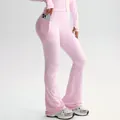 High-waist pink flared yoga pants with side pockets for fitness and gym - S / Bottoms / Pink