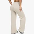 Pantalon de yoga beige à taille haute et jambe large pour le fitness - S / Bas / Abricot