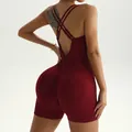 Burgundy ribbed yoga jumpsuit with cross back straps for women's fitness workout - S / Yoga Unitard / Burgundy