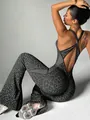 Combinaison de yoga léopard dos nu sans couture pour le fitness et le sport intensif - Noir et Gris
