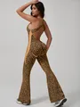 Combinaison de yoga sans couture à motif léopard avec dos croisé et jambes évasées - Léopard Classique