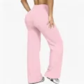 Pantalon de yoga rose à taille haute et jambes larges pour fitness femme chic - M / Bas / Rose