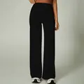 Bequeme schwarze Yoga-Hose für Damen mit hoher Taille und weitem Bein im geraden Schnitt - L / Unterteile / Schwarz (230g)