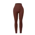 Professional high waisted ribbed yoga leggings with hip lifting effect in dark brown - Coffee