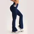 High-waisted flared yoga pants with side pocket in navy blue - Navy Blue