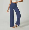 Bequeme hoch taillierte dunkelblaue Yogahose mit weitem Bein für tägliche Fitnessaktivitäten - XS / Unterteile / Marineblau (230g)