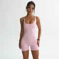 Professional pink ribbed athletic yoga romper for women fitness and workout lifting - L / Dresses / Pink