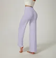 Modische lavendelfarbene Yoga-Hose mit hohem Bund und weitem Bein für Damen Sport - S / Unterteile / Lila (210g)