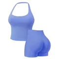 Set yoga due pezzi blu senza cuciture con top a lupetto e pantaloncini sport push-up - XS / Top E Pantaloni / Blu lago