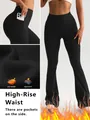 Black high-waisted flared yoga pants with side pockets and insulated fabric - Black (Fleece Lined)