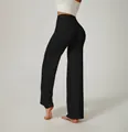 Damen Yoga-Hose mit hoher Taille, weitem Bein und geradem Schnitt in Schwarz für Sport - S / Unterteile / Schwarz (210g)