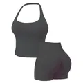 Completo fitness senza cuciture grigio antracite due pezzi con canotta e shorts - XS / Top E Pantaloni / Grigio scuro