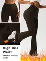Premium dark brown high-waisted thermal storage suede flare yoga pants for women - Brown (Fleece Lined)