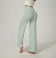 Modische High-Waist-Yogahose mit weitem Bein für Damen in hellem Salbeigrün-Ton - S / Unterteile / Grün (210g)