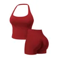 Set fitness rosso senza cuciture con top all'americana e pantaloncini a vita alta - XS / Top E Pantaloni / rosso Angola