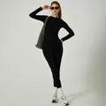 Ensemble de yoga noir à manches longues pour femmes, haut de sport et legging ajusté - S / Haut Et Bas / Noir