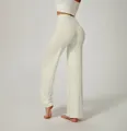 Weiße Yoga-Hose mit hohem Bund und weitem Bein für Damen-Sportmode - S / Unterteile / Gebrochenes Weiß