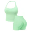 Set yoga fitness verde menta senza cuciture con top allacciato al collo e shorts a vita alta - XS / Top E Pantaloni / Verde pistacchio