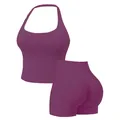 Set yoga viola senza cuciture due pezzi con top all'americana e pantaloncini - XS / Top E Pantaloni / Viola ciliegia