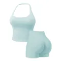 Set fitness yoga 2 pezzi senza cuciture con canotta halter e pantaloncini azzurro - XS / Top E Pantaloni / Blu da Sogno